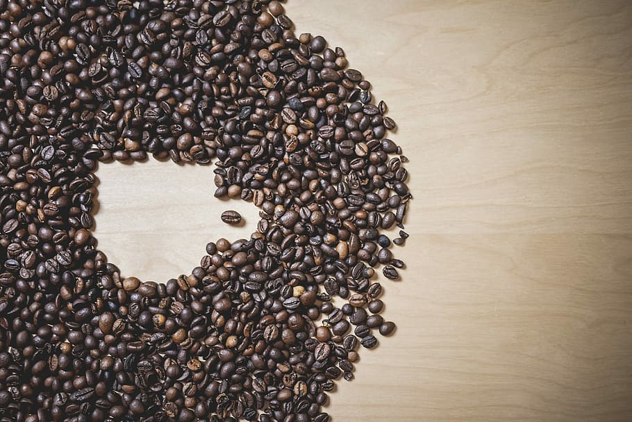forma de taza de café, granos de café # 2, taza de café, forma, granos de café, café, taza, espacio para texto, parte superior, frijol