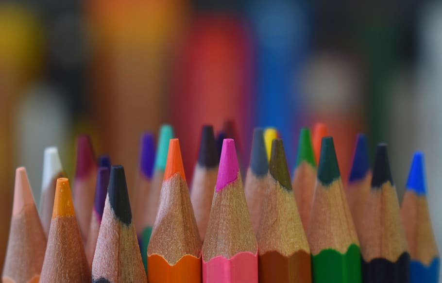 selectivo, fotografía de enfoque, lápices de colores, lápices, coloridos, dibujo, escuela, pintura, multicolor, lápiz