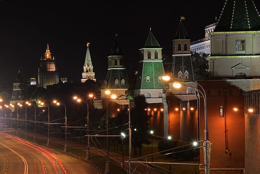 Moscou, cidade noturna, luzes noturnas, kremlin, cidade, noite, iluminado, exterior do edifício, estrutura construída, arquitetura