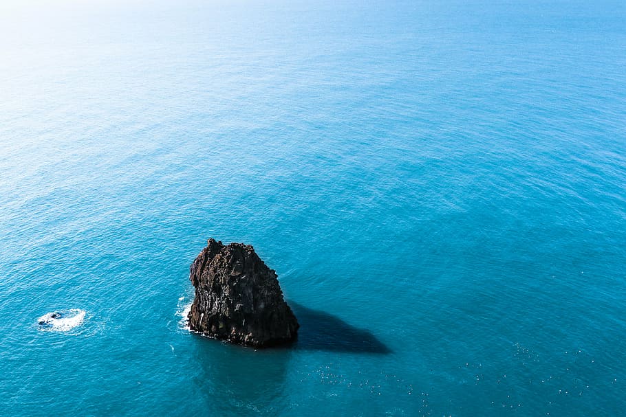 aéreo, fotografia, ilha, mar, oceano, azul, água, ondas, natureza, rochas