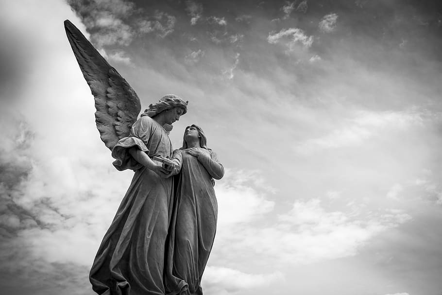 female, angel, woman statue, cemetery, peace, marble, sculpture, figure, love, calm