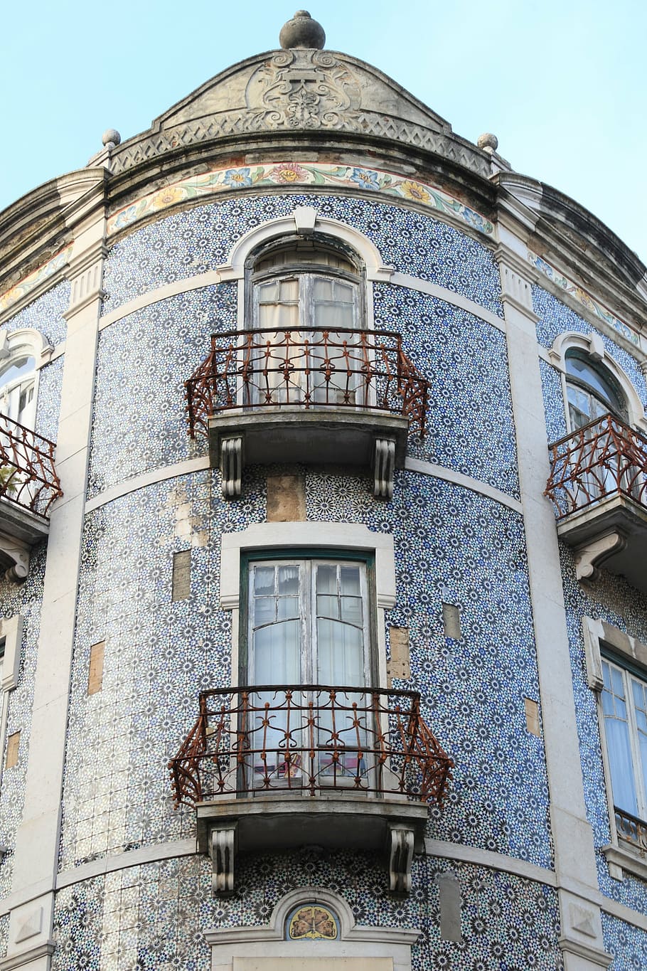 portugal, lisbon, lisboa, architecture, tiled, wall, balcony, built structure, building exterior, low angle view