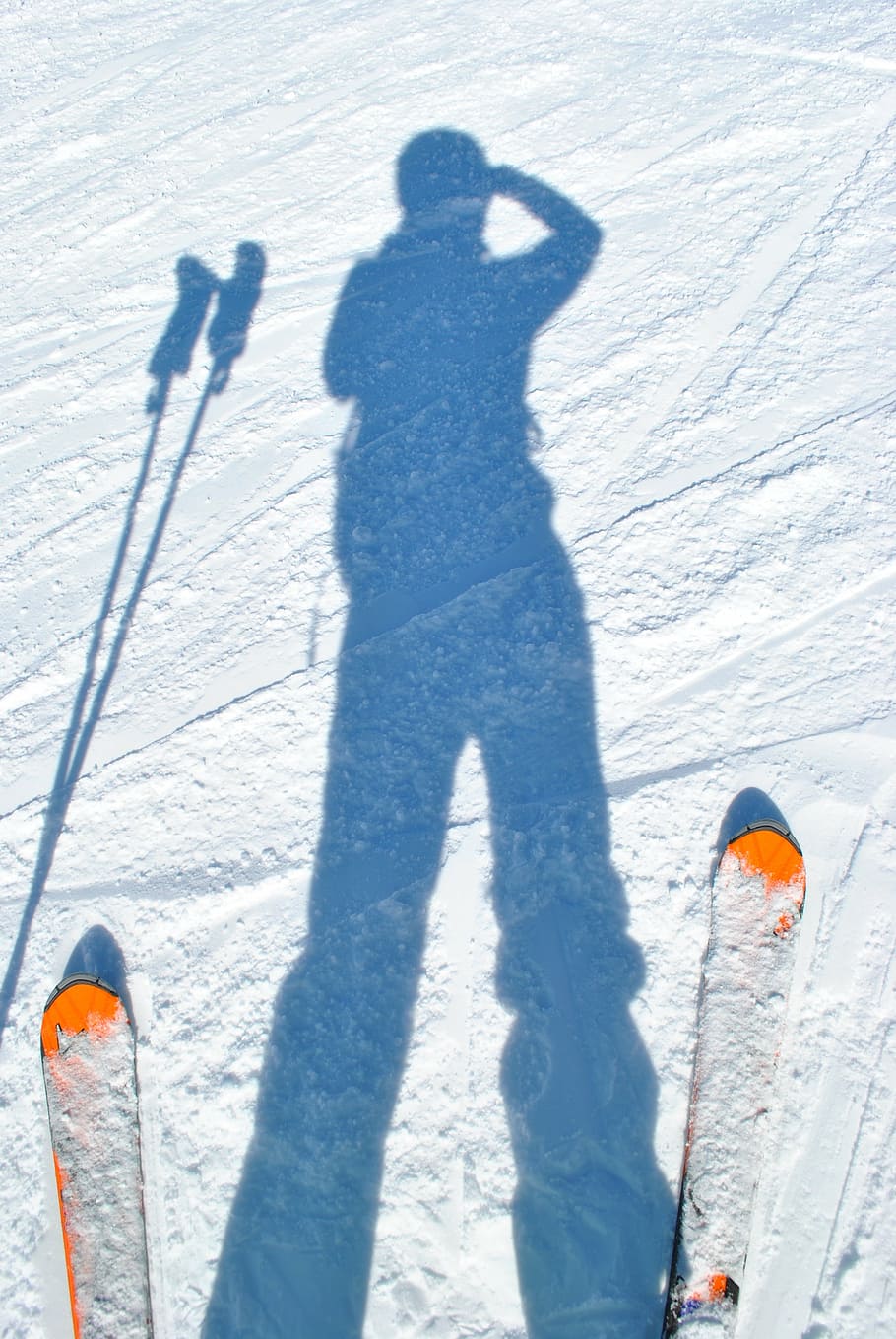 silhouette, person, riding, ski blades, skiing, skiers, shadow, snow, mountains, winter