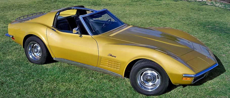 corvette 1972, stingray, gold, car, convertible, t-top, automobile, mode of transportation, yellow, transportation