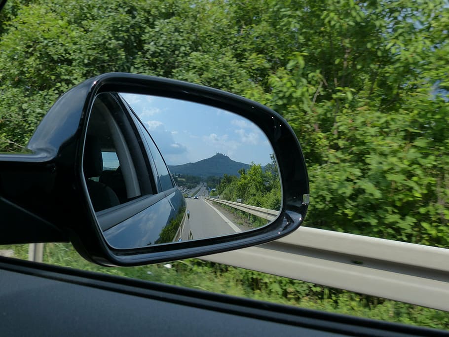 espelho lateral preto, espelho traseiro, espelhos, auto, veículo, estrada, rodovia, tráfego, dirigindo um carro, hohenzollern