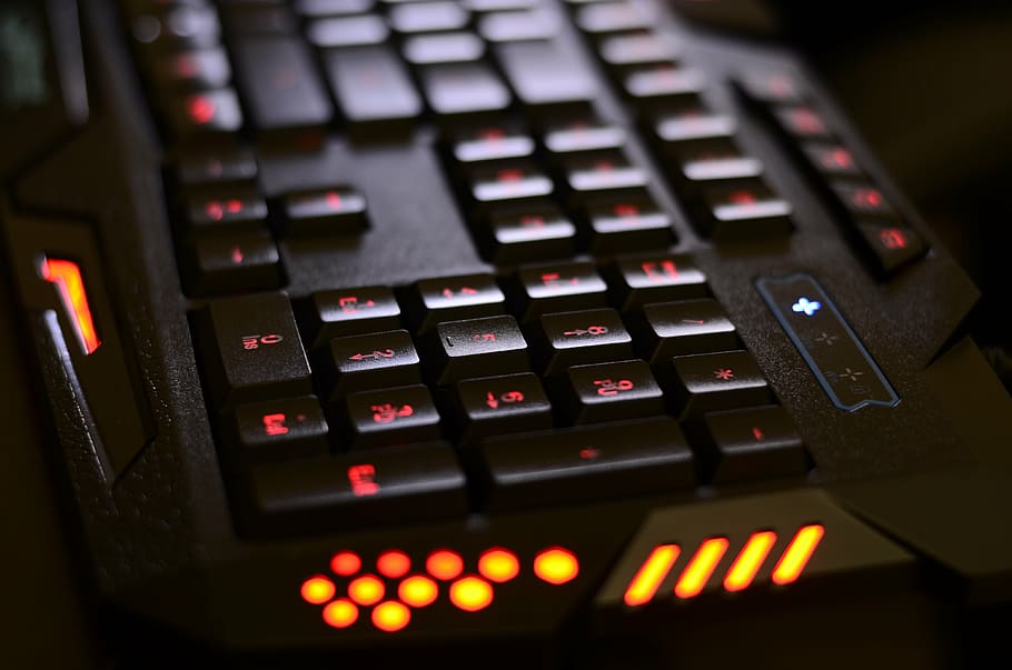 black, red, gaming, computer, keyboard, close-up, photography, technology, games, buttons