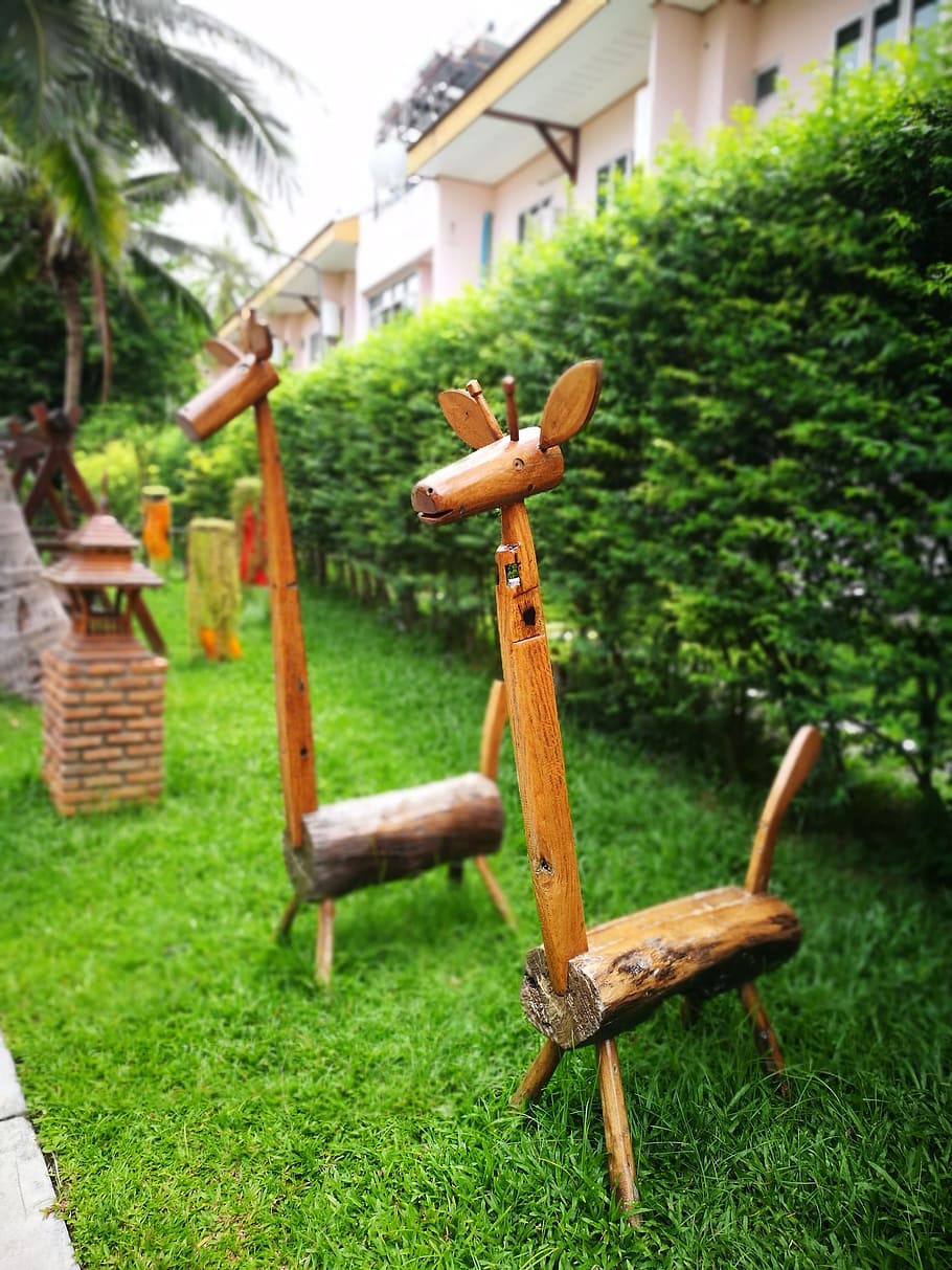 yi a, children's playground, bench, wood - material, plant, grass, green color, day, nature, field
