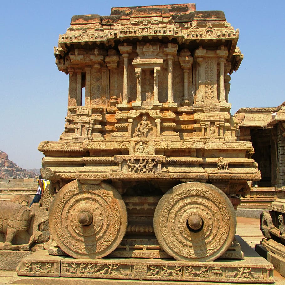 brown concrete structure, stone chariot, hampi, unesco world heritage site, india, landmark, culture, ruins, old, history