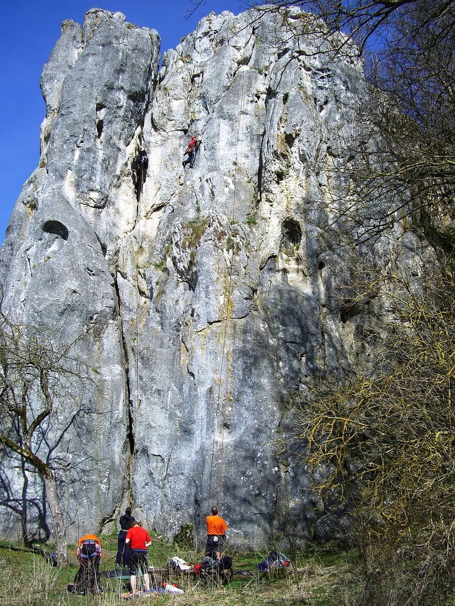 Rock Climbing, Bind, Stone, Climber, bind stone, sky blue, eselsburg valley, swabian alb, climbing, adventure