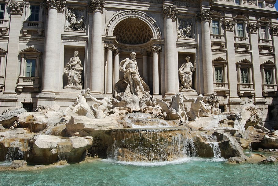 air mancur dewa yunani, roma, Italia, air mancur, tamasya, patung, air mancur trevi, piazza di Trevi, roma - Italia, arsitektur