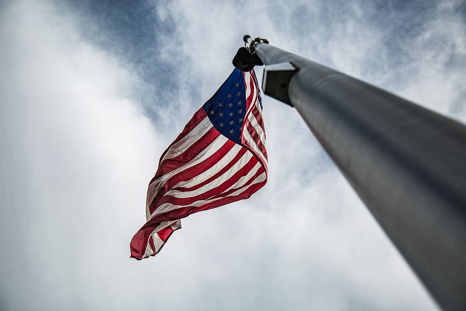 flag, united states, us, clouds, sky, dom, democracy, flag pole, sovereignty, state
