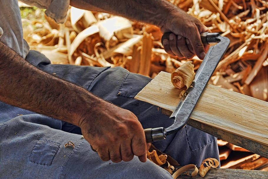 manusia, memegang, manual, planer, ukiran, kayu, pengerjaan kayu, pesawat, pertukangan, tukang kayu