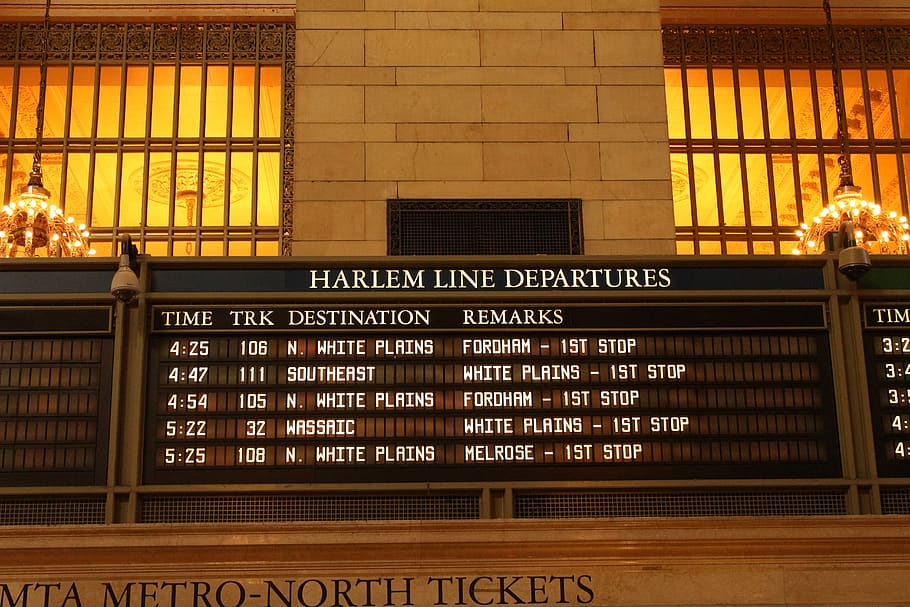 grand central station, new york, notice, board, timings, bulletin, metro, train station, text, communication
