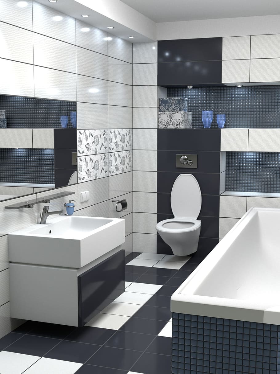 Kamar mandi modern, kamar mandi, proyek, kamar, modern, kamar mandi domestik, kamar domestik, kemewahan, ubin, di dalam ruangan