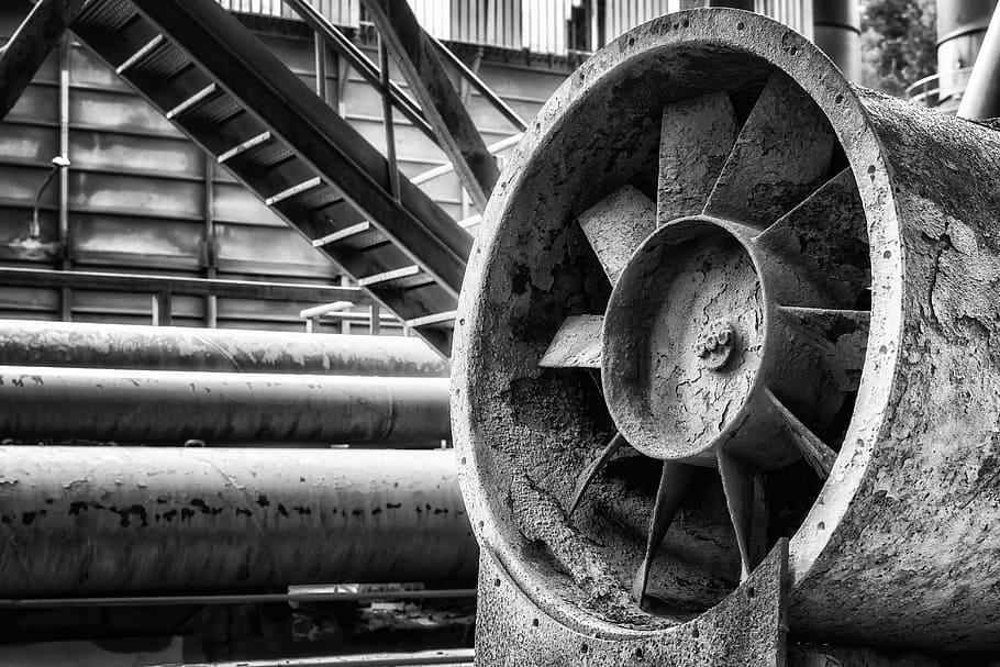 grayscale photo, propeller, fan, industry, blower, air, wind, turn, lost places, pforphoto