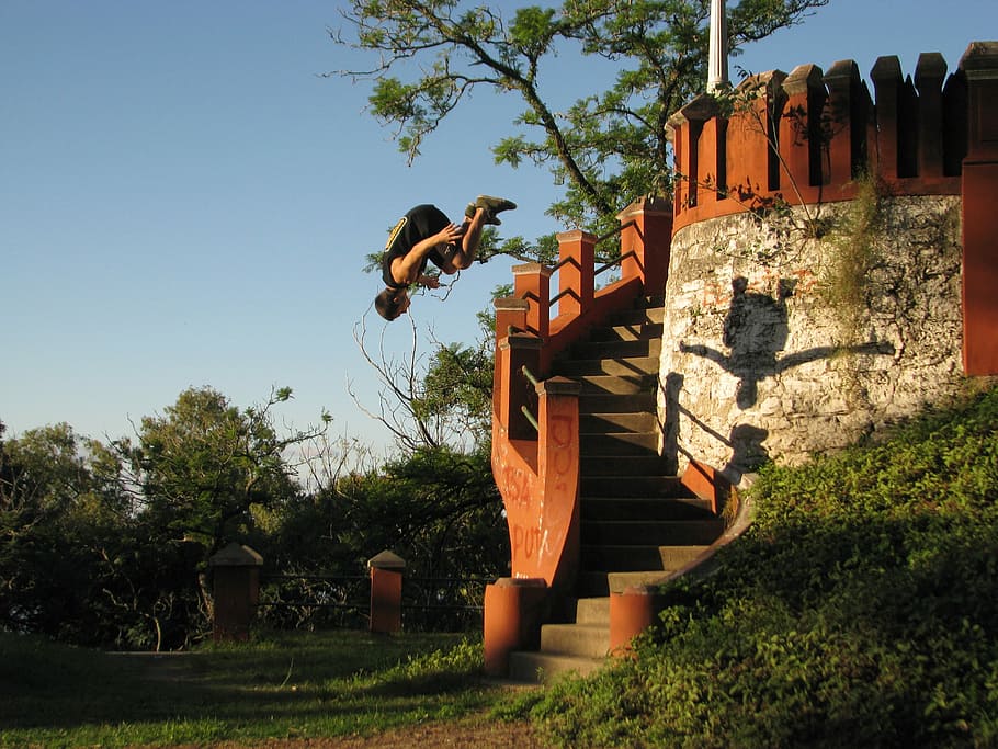 Parkour, Jump, Shadow, Ladder, Parana, running, trick, acrobatic, tree, outdoors
