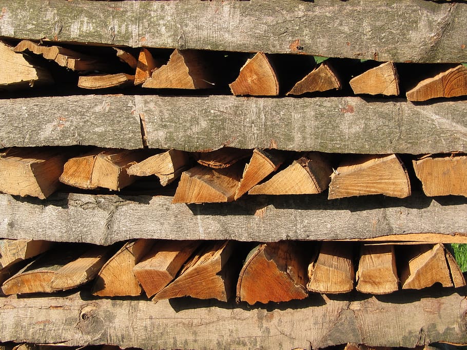 foto de primer plano, leña, madera de árbol, madera, listón, apilada, pila, espacio de pila, disparo, marca