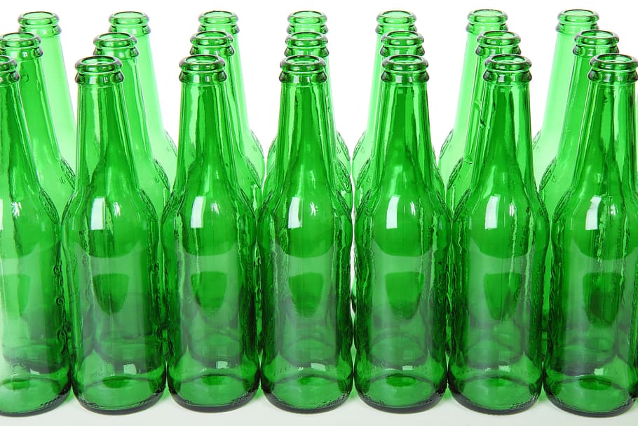 botol kaca hijau, gelas hijau, botol kaca, alkohol, bir, botol, bersih, detail, minum, kosong