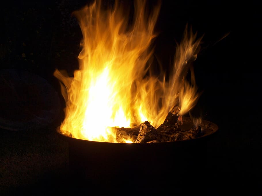 炎, 火, 火傷, たき火, 熱, キャンプファイヤー, 熱-温度, 燃焼, 夜, 人なし