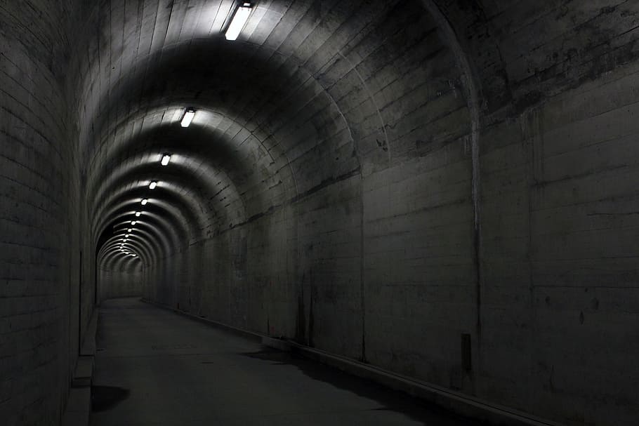 gray, underground, Tunnel, Concrete, Light, Architecture, underpass, lamps, lichtspiel, curve