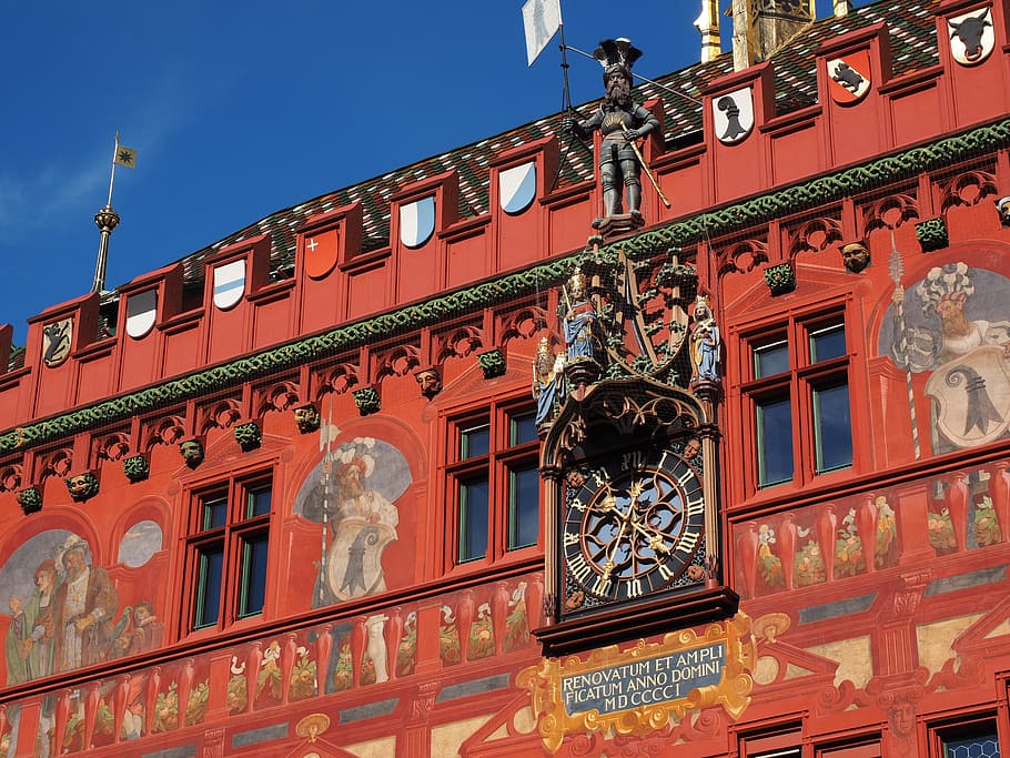 Basel City, City Hall, Town Hall, basel city hall, basel, building, architecture, red, sand stone, representative building