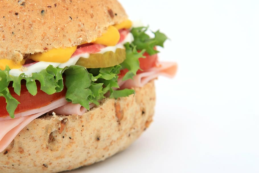 ham sandwich, bread, brown, bun, calories, close-up, color, colour, delicious, diet