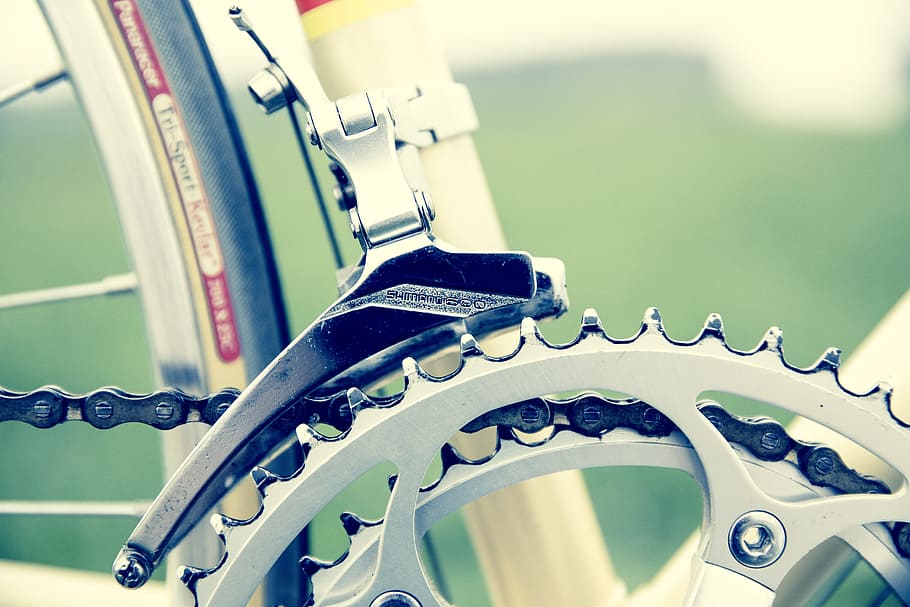 bicycle sprocket, road bike, gear, vintage, bottom bracket, close, chain, bike, technology, circuit