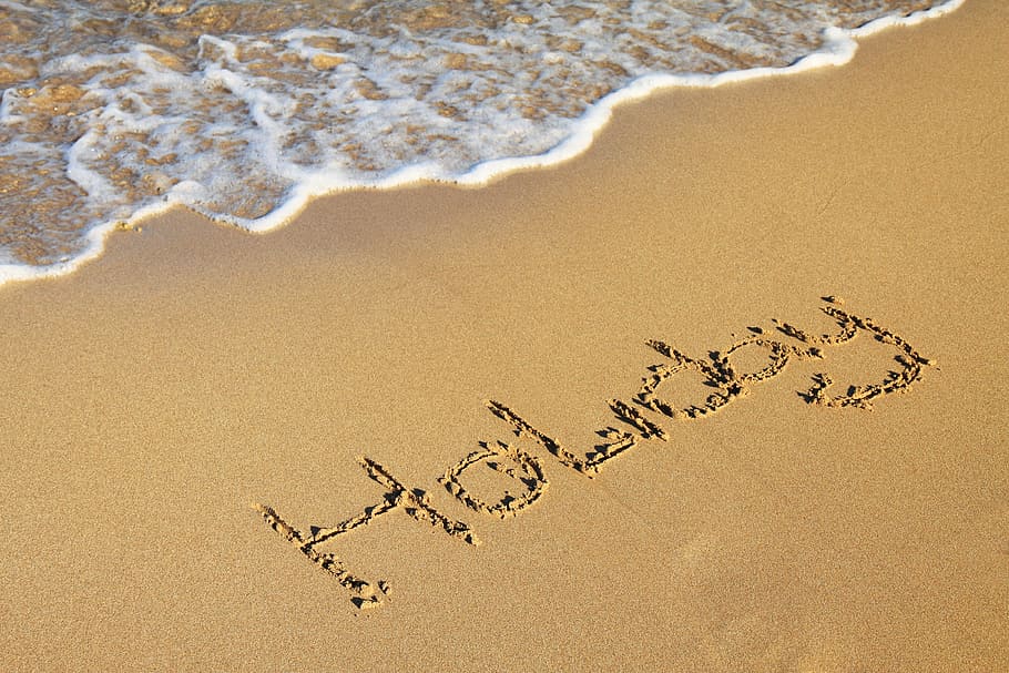 휴일 모래 새겨진, 해변, 황금, 휴일, 편지, 바다, 모래, 육지, 기호, 여름