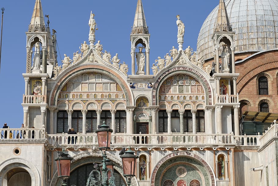 venice, st mark's basilica, cathedral, tourism, architecture, building, italy, facade, basilica di san marco, built structure