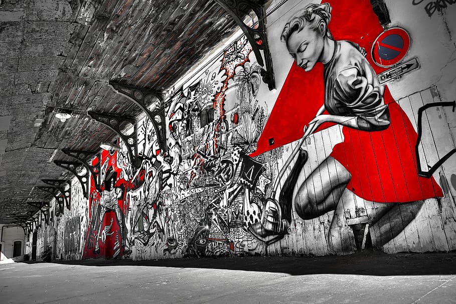 white, red, street wall art, street, art, graffiti, city, urban, artwork, artistic