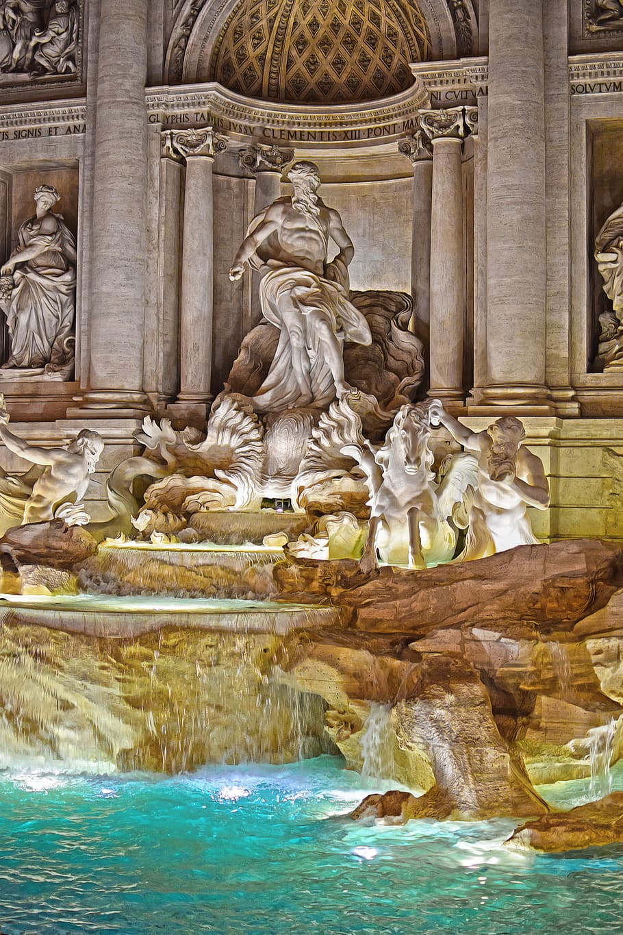 fuente de trevi, roma, escultura, monumento famoso, italia, estatua, barroco, monumento, trevi, europa