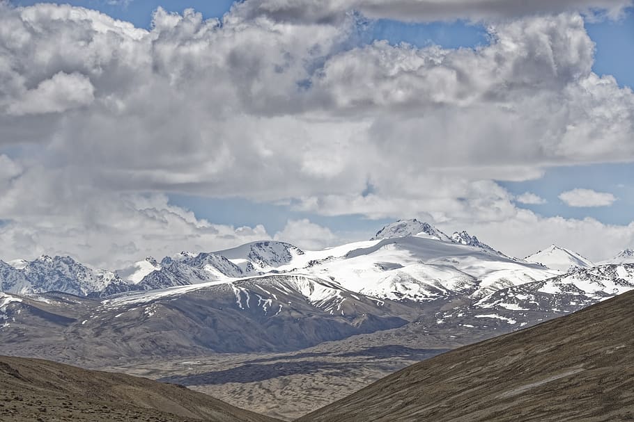 tajikistan, pamir, hindu kush, high mountains, the pamir valley, landscape, mountains, summit, snow, clouds
