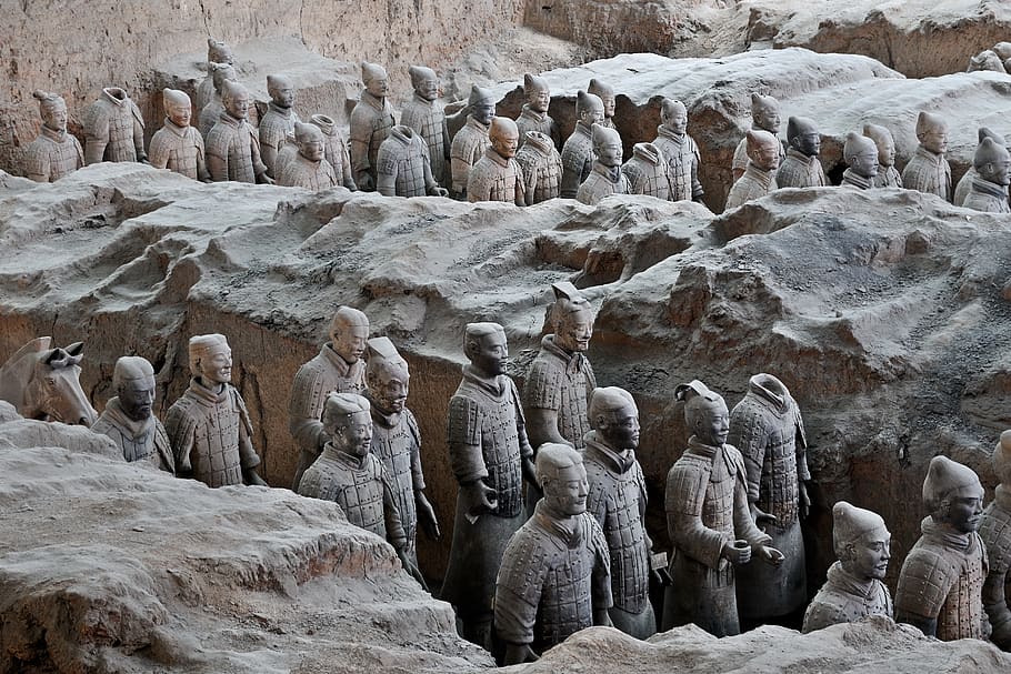 terracotta army, china, xi'an, soldier, statue, buried, solid, history, sculpture, human representation