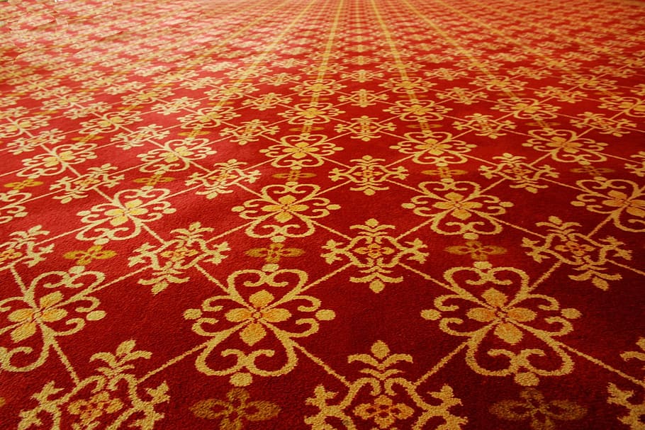 red, gold, floral, textile, red carpet, carpet, floor, pattern, texture, background
