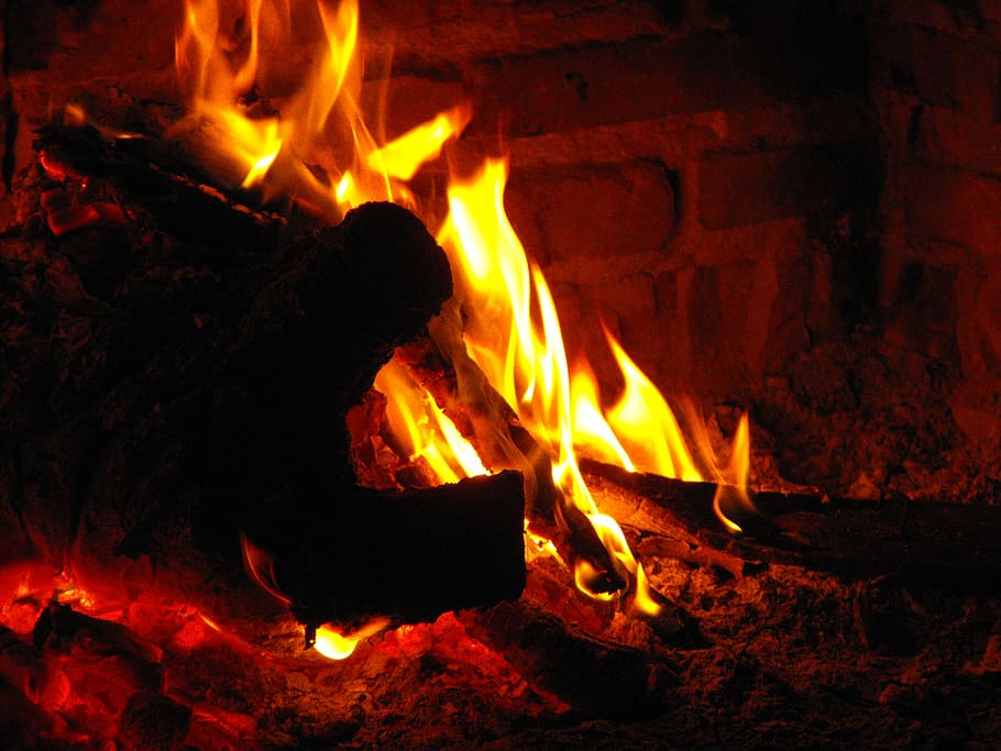fogo, chamas, fogueira, calor, brasas, queima, madeira, pavio, lareira, candela