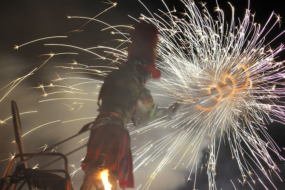 pyrotechnics, show, sparks, firecracker, motion, illuminated, event, blurred motion, celebration, night