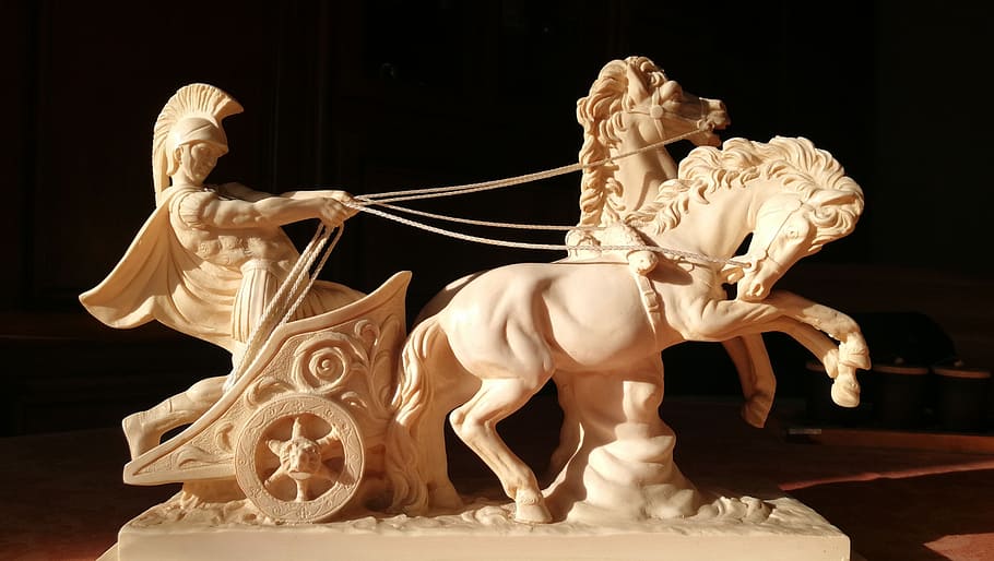 Escultura, Char, Romano, Alabastro, Cavalo, cavalos, antiguidade, estátua, artista, escultor