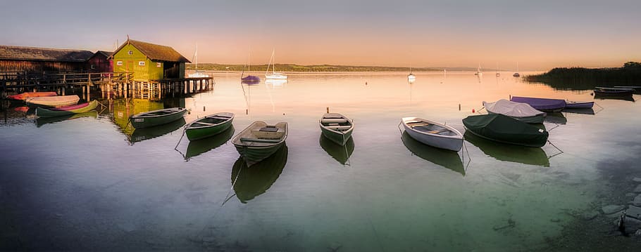 ammersee, lake, boat, boat house, morgenrot, dusk, nature, water, landscape, mood