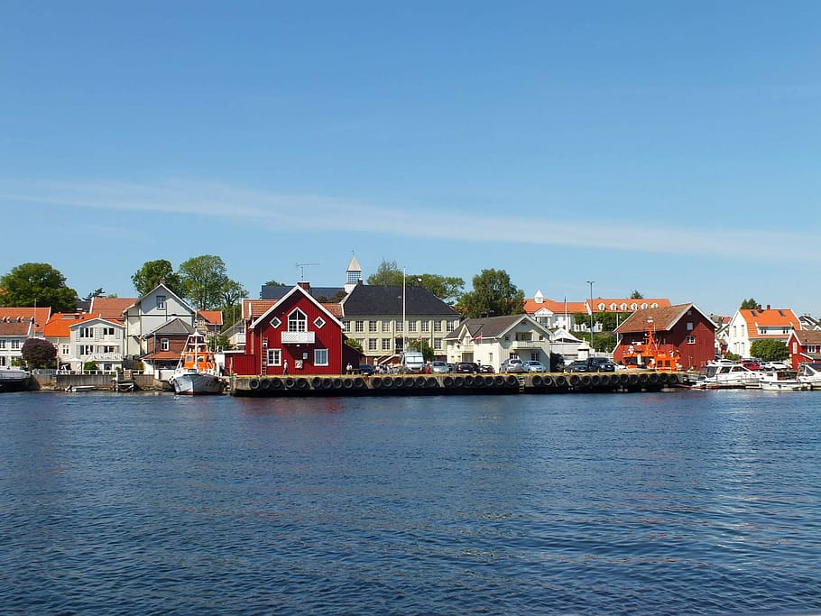 kota, langesund, norge, telemark, kota pelayaran, garis pantai, rumah, pantai, laut, utara