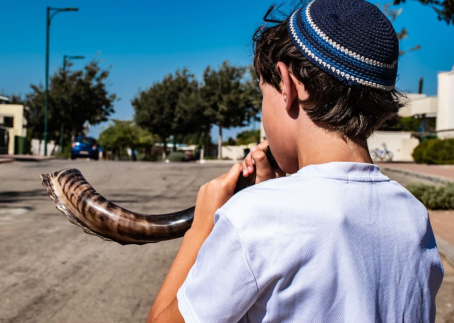 shofar, criança, ano novo judaico, shana tova, judeu, rosh Hashaná, tradicional, cultura, férias, tradição