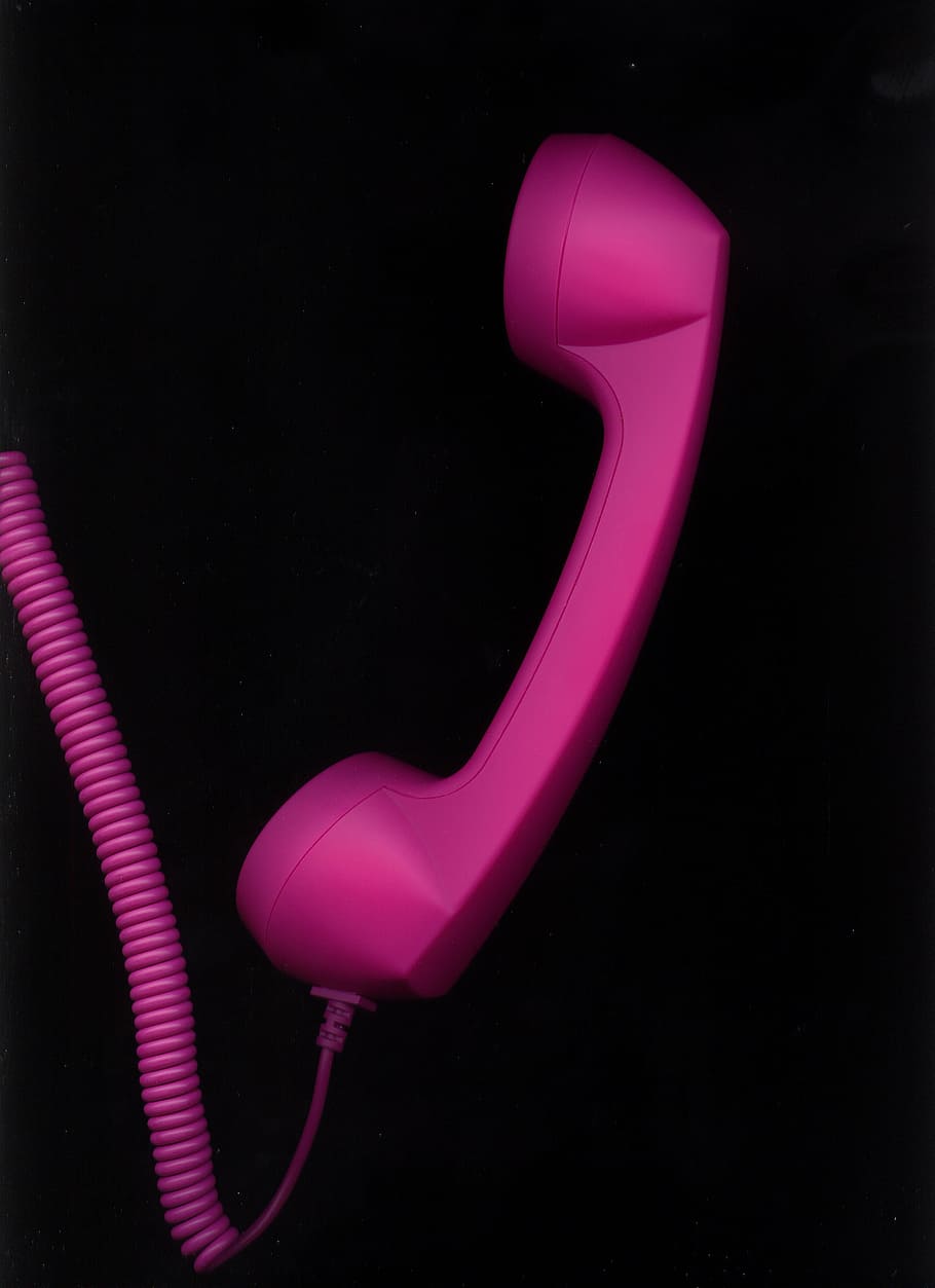 pink telephone, phone, telephone handset, pink, connection, contact, communication, telephone cable, network, signal