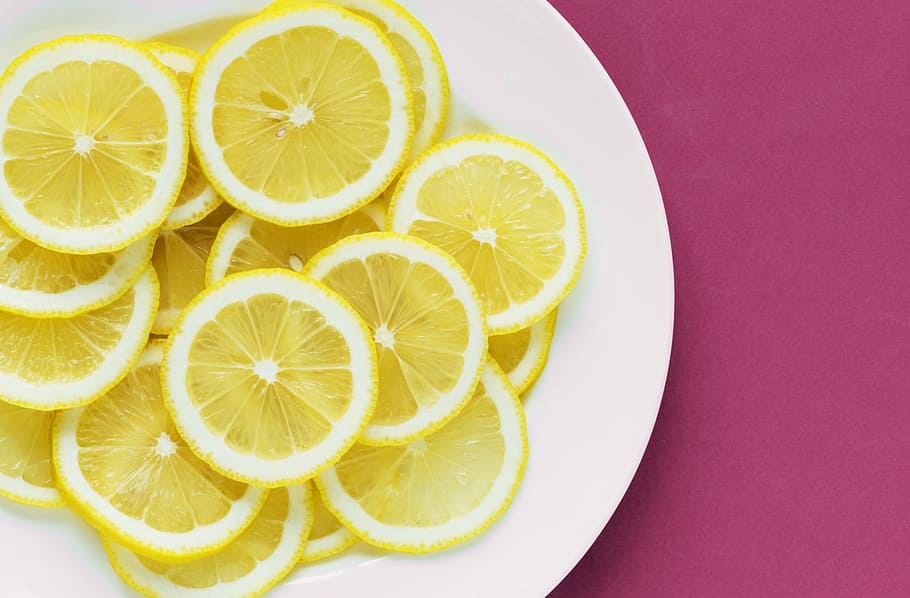 slices, yellow, citrus, fruits, white, plate, healthy, lemon, desktop, fruit