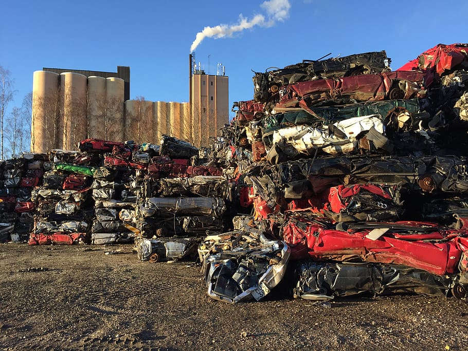automotive shredder residue, scrap, silo, smoke, outdoor, industrial, odensbacken, recycling, architecture, built structure