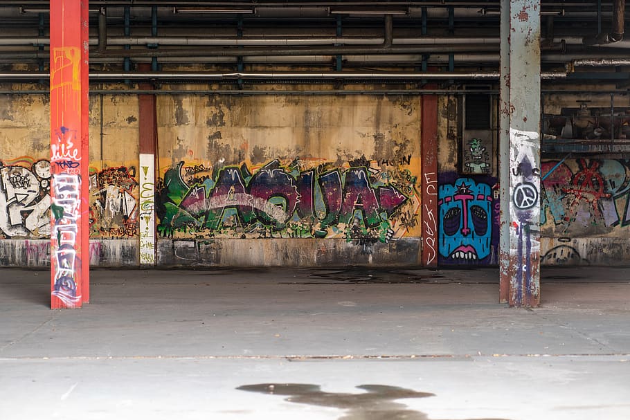 graffiti, warehouse, pfor, abandoned, architecture, dilapidated, shabby, old, ruin, lapsed