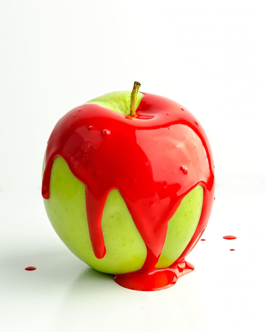 granny smith apple, red, paint, self-esteem, depression, apple, red paint, angry, sadness, emotions