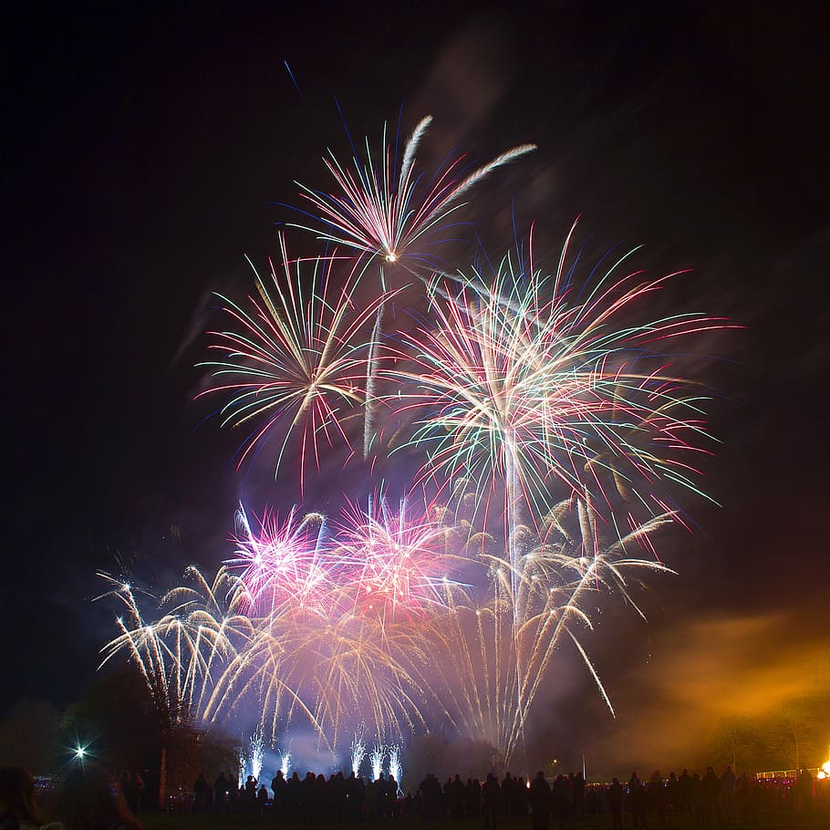 fireworks, night time, firework, display, night, sky, nature, clouds, firecrackers, lights