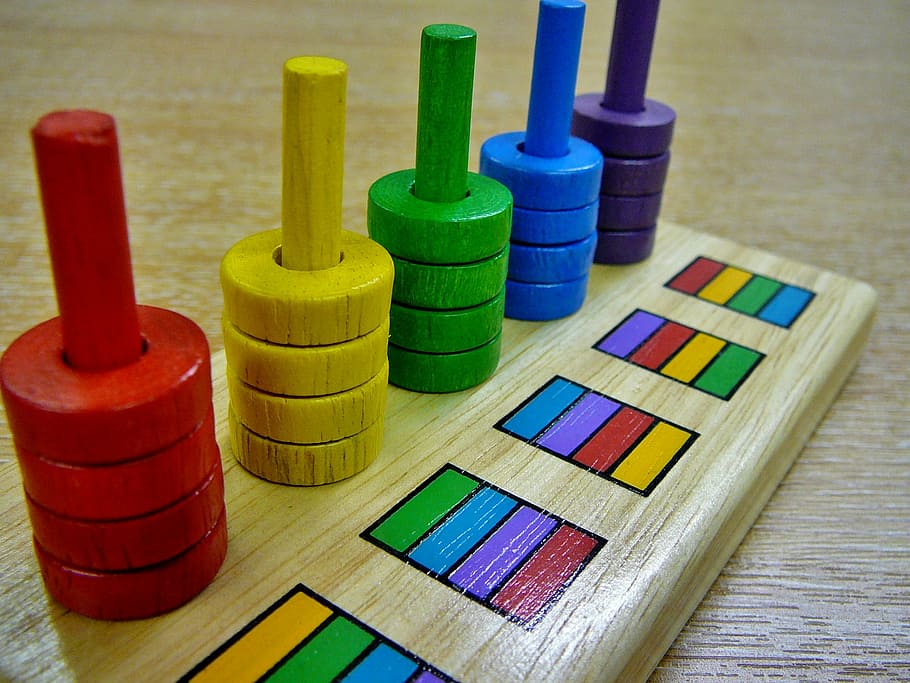 assorted-color wooden toy, colours, game, play, child, colorful, logic, yellow, green, red