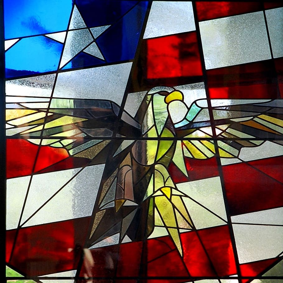 america, bald, eagle, flag, stained, glass, patriotic, translucent, symbol, bird