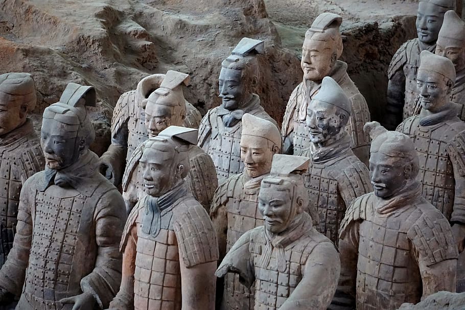 prajurit terakota, pasukan terakota, terakota, xi'an, Cina, makam, sejarah, representasi manusia, patung, keserupaan pria