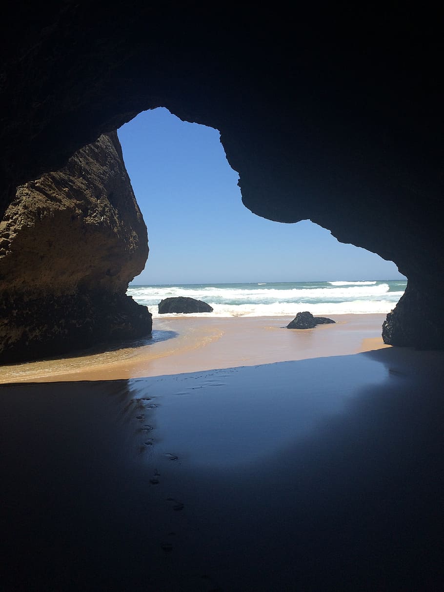 cave, portugal, seascape, landscape, beach, ocean, algarve, water, sea, land